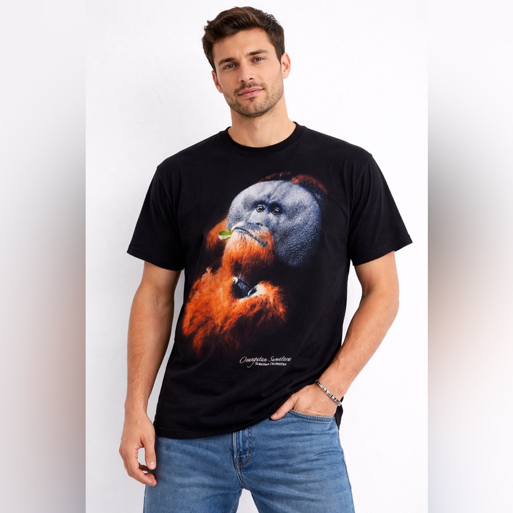 Orangutan Graphic Tee Black Animal Shirt Size M Fits S